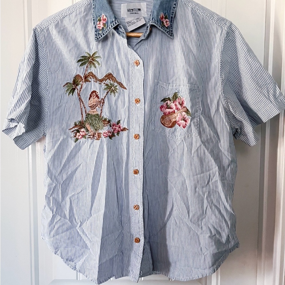 SOLUTIONS Original Striped Shirt - Light Blue & White size large